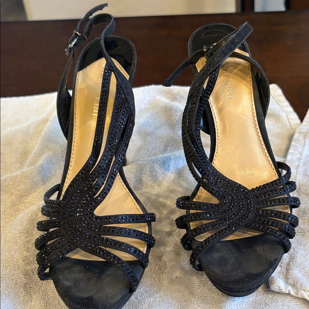 Gianni Bini Black Strappy Heels with Embellishments